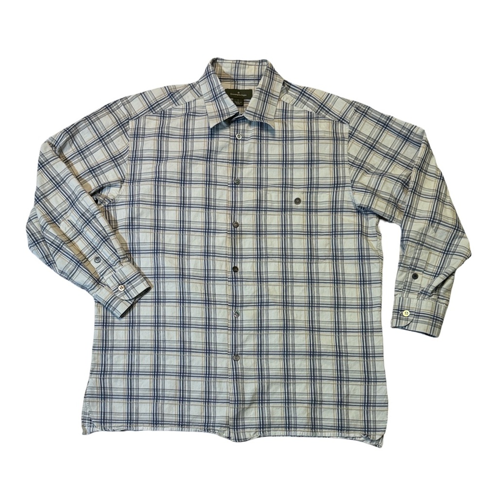 VINTAGE Ermenegildo Zegna mens L Large blue plaid cotton button up casual shirt
